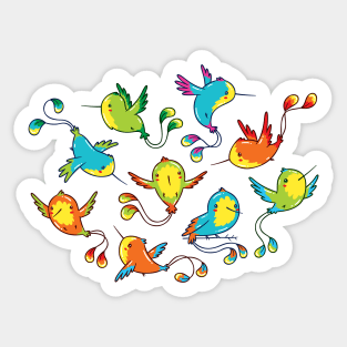 Elemental Magical Fantasy Colorful Hummingbirds Flying, Kawaii Cute Sticker